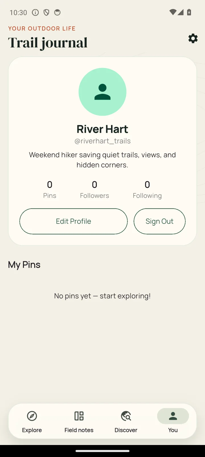 Locsy personal trail journal showing saved field notes