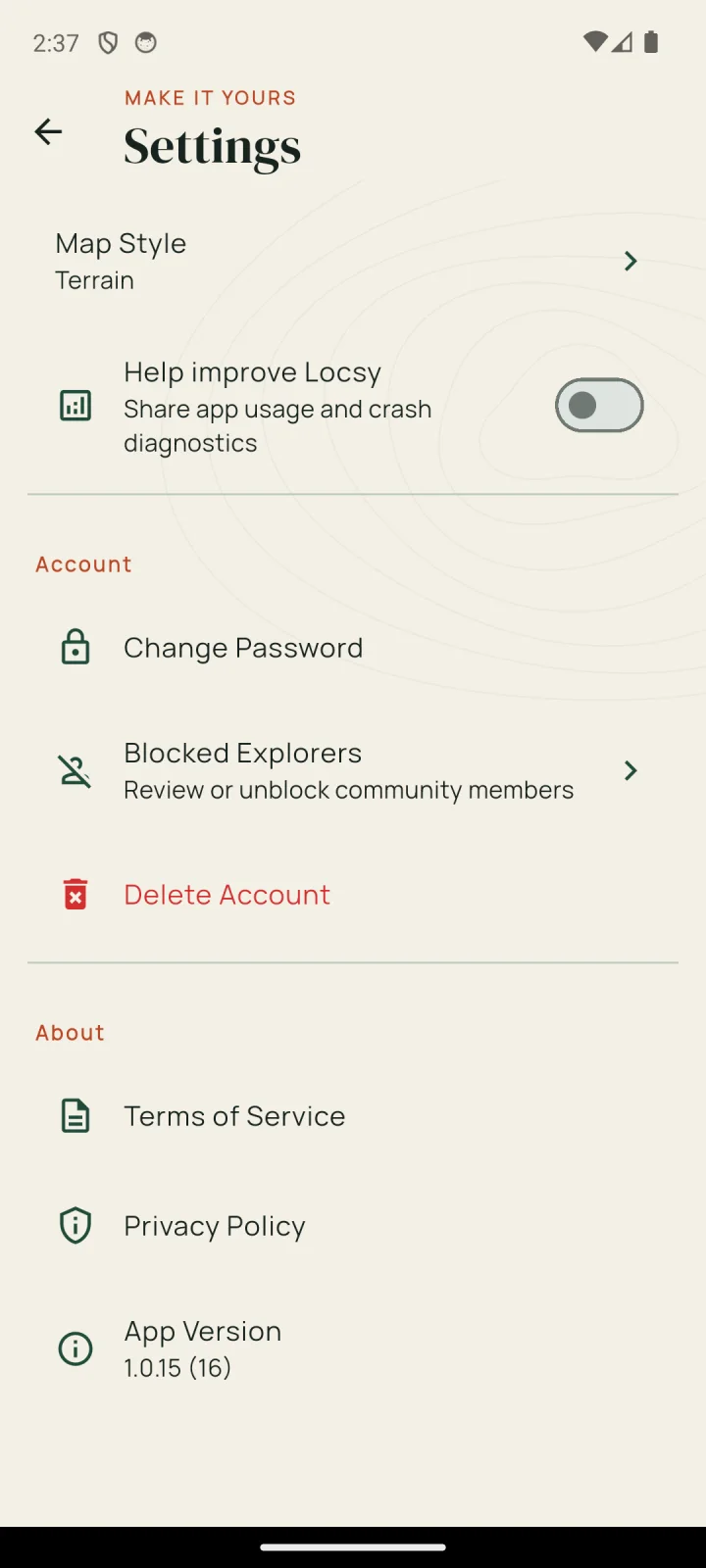 Locsy privacy and outdoor-safety information